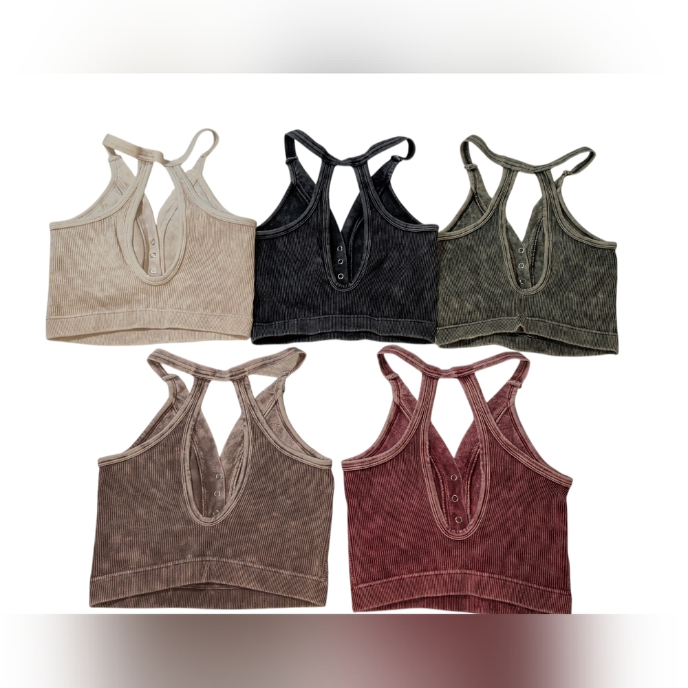 Snap Front Ribbed Padded Bralettes - Picture 2 of 7